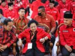 Foto Presiden Jokowi, Megawati Soekarnoputri dan ganjar Pranowo di Pembukaan Rakernas III PDI Perjuangan, Selasa, 6/6/2023 (Rifkianto Nugroho/detikcom)